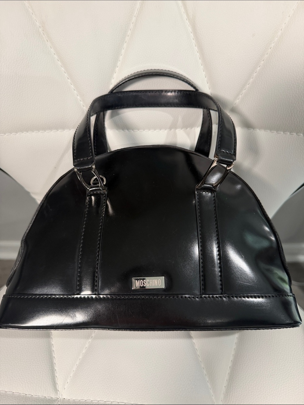 Moschino Black Patent Dome Satchel Bag-Excellent Condition
